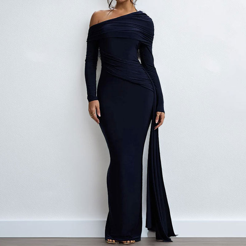 Damen Elegantes One-Shoulder Abendkleid mit figurformendem Schnitt und langen Ärmeln W&W Mode
