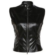 Damen Stilvolle Ärmellose Faux Leder Biker Weste WW