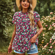 Damen beschwingtes Blusenshirt mit Rüschendetails und floralem Design WW