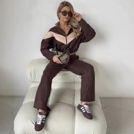 Damen sportlicher Fleece-Loungewear-Anzug mit Reißverschluss WW