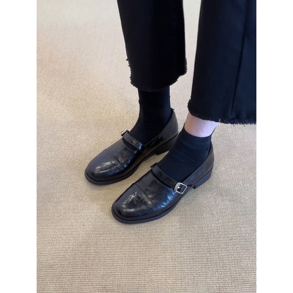 Damen Klassische Leder Mary Jane Schuhe mit verstellbarem Riemen WW