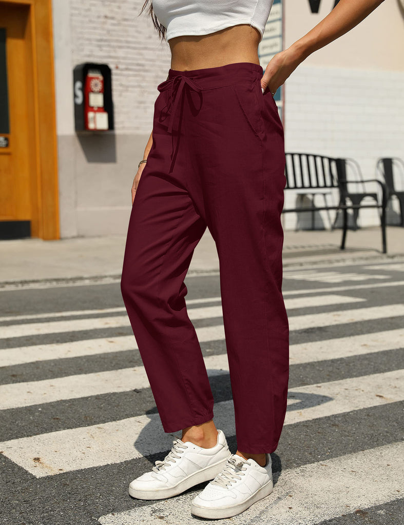 Damen Bequeme Relaxed-Fit Hose mit verstellbarem Bund und seitlichen Taschen WW
