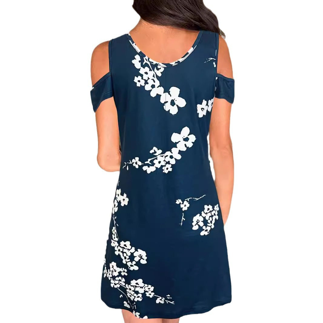 Damen Kleid mit angesagten Schulterauschnitten und elegantem floralem Druck WW