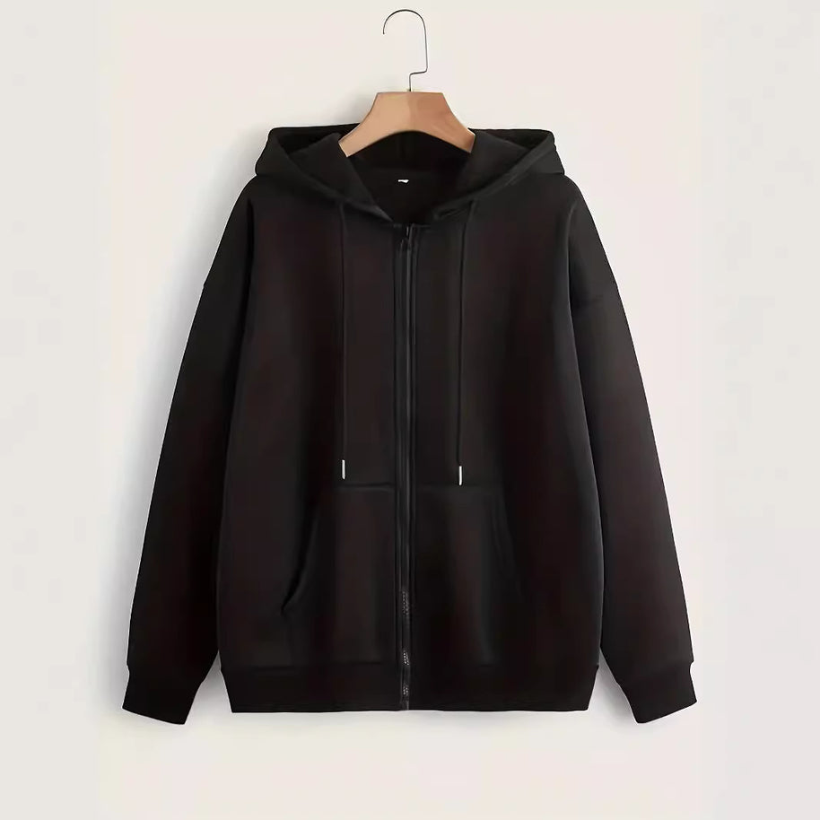 Damen bequeme Kapuzenjacke mit durchgehendem Reißverschluss und geräumigen Taschen WW