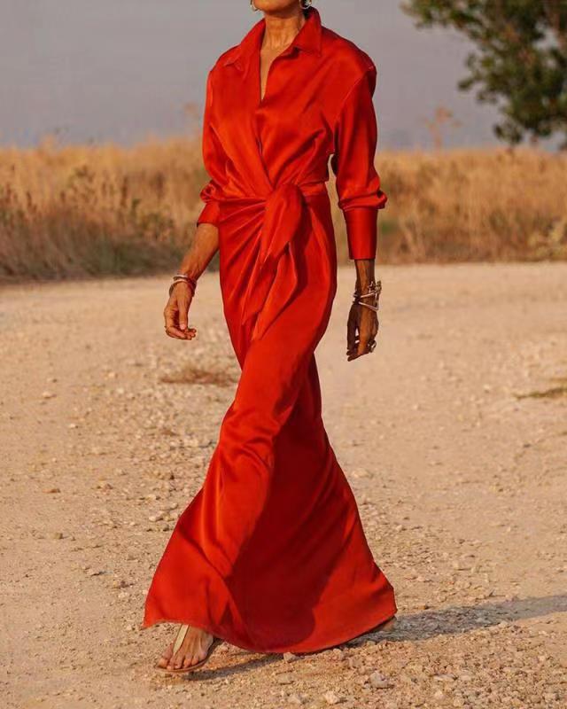 W&W Mode | Schnürung Hohe Taille Geteilter Bodenlanger Kleid