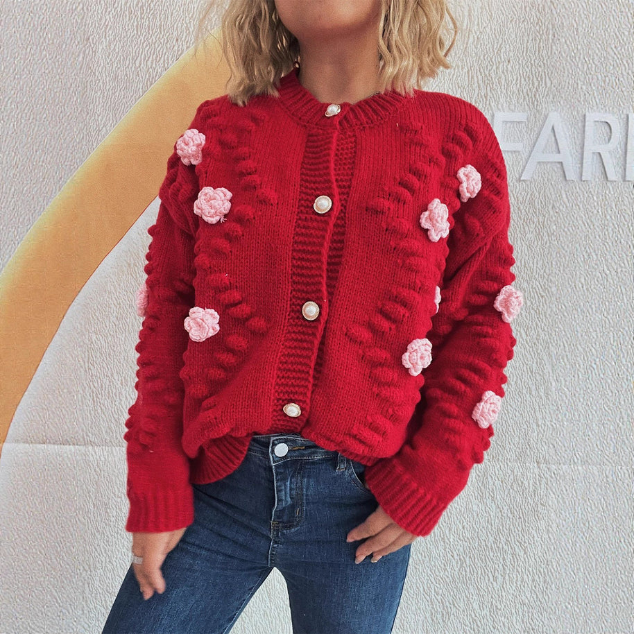 Damen Strickjacke mit floralen Applikationen und komfortablem Schnitt WW