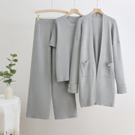 Damen Strick-Loungewear Set mit langen Ärmeln und praktischen Taschen WW