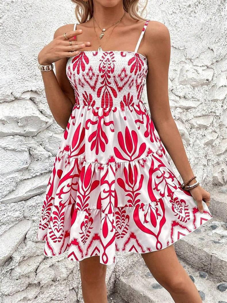 Damen luftiges Midikleid mit Rüschen und floralem Muster WW