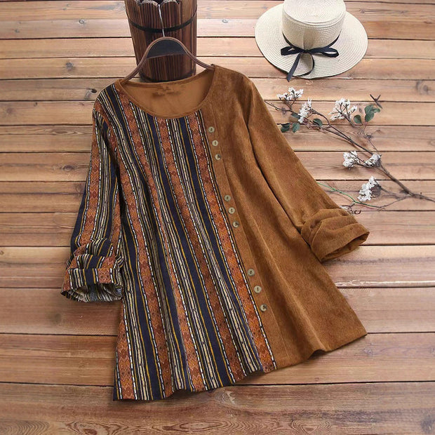 Damen asymmetrisches Oberteil mit Knopfleiste und modischem Streifenmuster WW