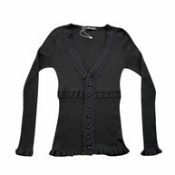 Damen Strickoberteil mit romantischem Spitzenbesatz und Rüschendetails WW