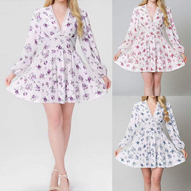 WW | V-Ausschnitt Plissiertes Kurzarm Kleid