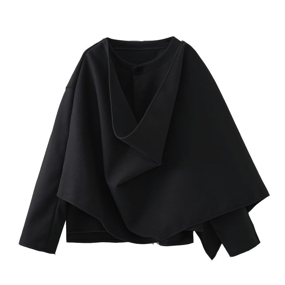Damen asymmetrische Wickeljacke mit großem Kragen WW