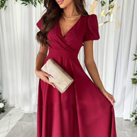 Damen A-Linien Kleid mit schickem Wickelausschnitt und eleganten Blenden WW