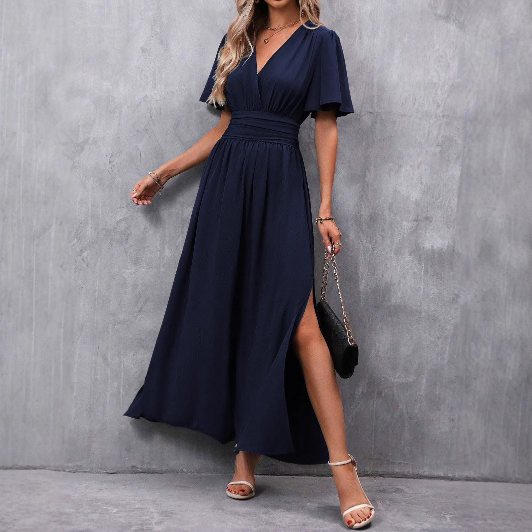 Damen maxikleid mit fließendem Schnitt und eleganten Ärmeln WW