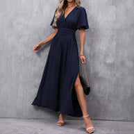 Damen maxikleid mit fließendem Schnitt und eleganten Ärmeln WW
