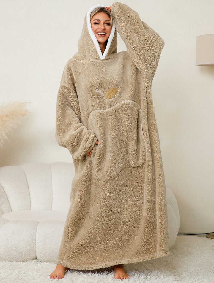 Damen Kuscheliger Hoodie-Decke mit großen Taschen und kontrastierendem Innenfutter W&W Mode