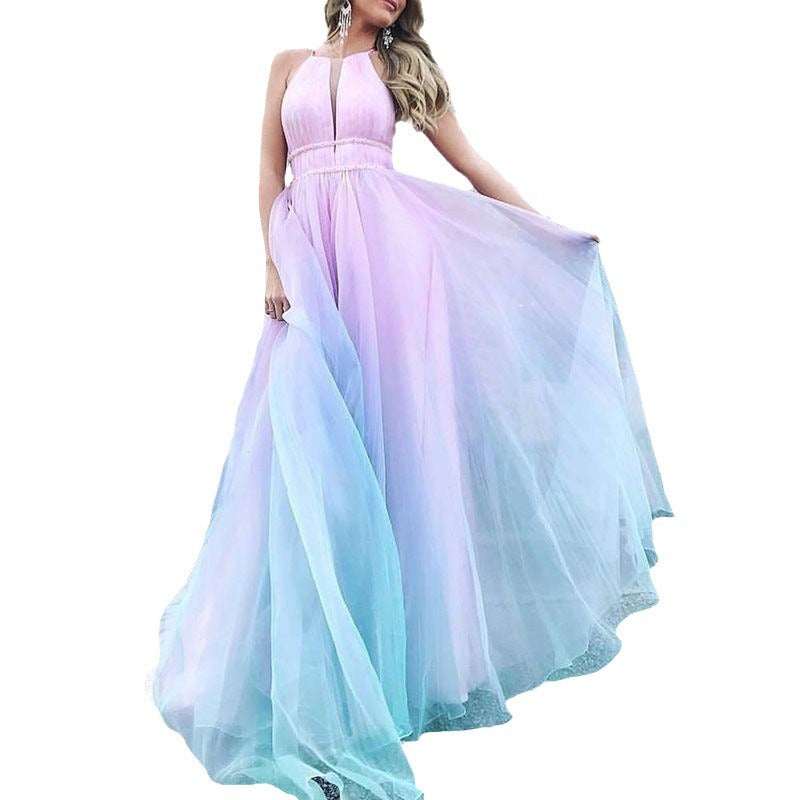 Damen Maxikleid mit tiefem V-Ausschnitt und schwingendem Tüllrock WW