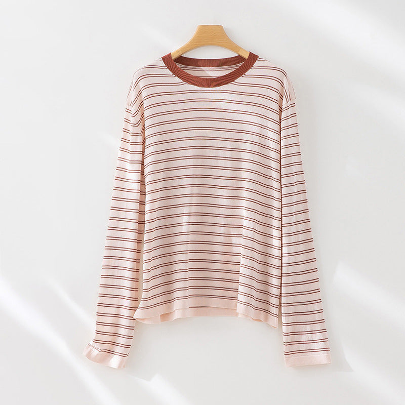 Damen Bequem Langarm Gestreiftes Oberteil WW