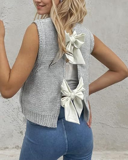 Damen Strickjacke mit dekorativem Rückendesign und Schleifendetails WW