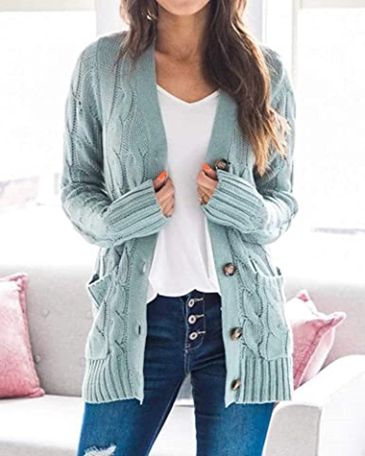 Damen Strickjacke mit dekorativen Zopfmuster und praktischen Taschen WW