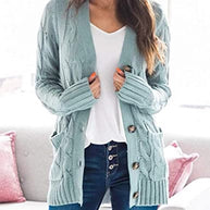 Damen Strickjacke mit dekorativen Zopfmuster und praktischen Taschen WW