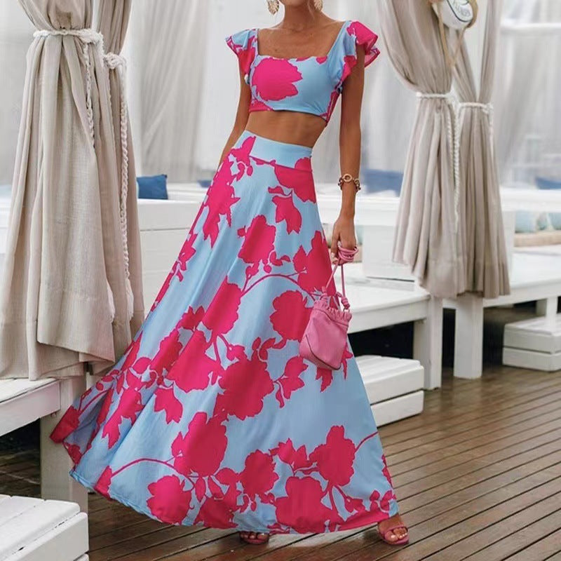 W&W Mode | Bedrucktes ärmelloses Zweiteiler-Kleid-Set