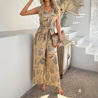 Damen Eleganter Jumpsuit mit weitem Bein und taillierbarem Gürtel WW
