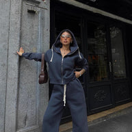 Damen sportlicher Fleece-Hoodie und lässige Jogginghose Set WW