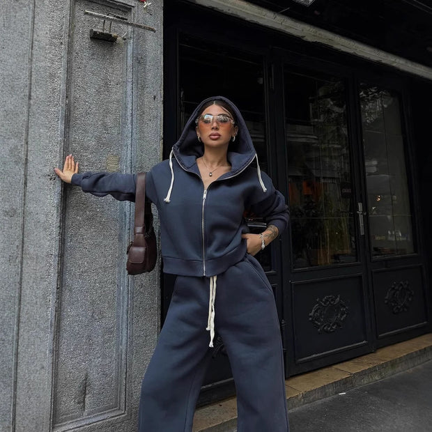 Damen sportlicher Fleece-Hoodie und lässige Jogginghose Set WW