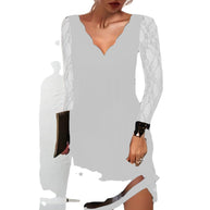 Damen Spitzenkleid mit V-Ausschnitt und eleganten Ärmeln WW