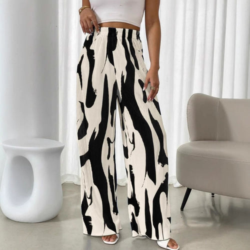 Damen weite Plisseehose mit elastischem Bund und modischem Muster WW
