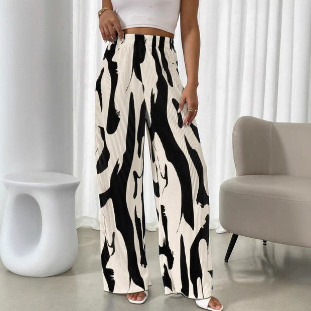 Damen weite Plisseehose mit elastischem Bund und modischem Muster WW