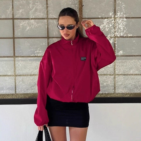 Damen Sportliche Oversized-Jacke mit hohem Kragen und Reißverschluss WW