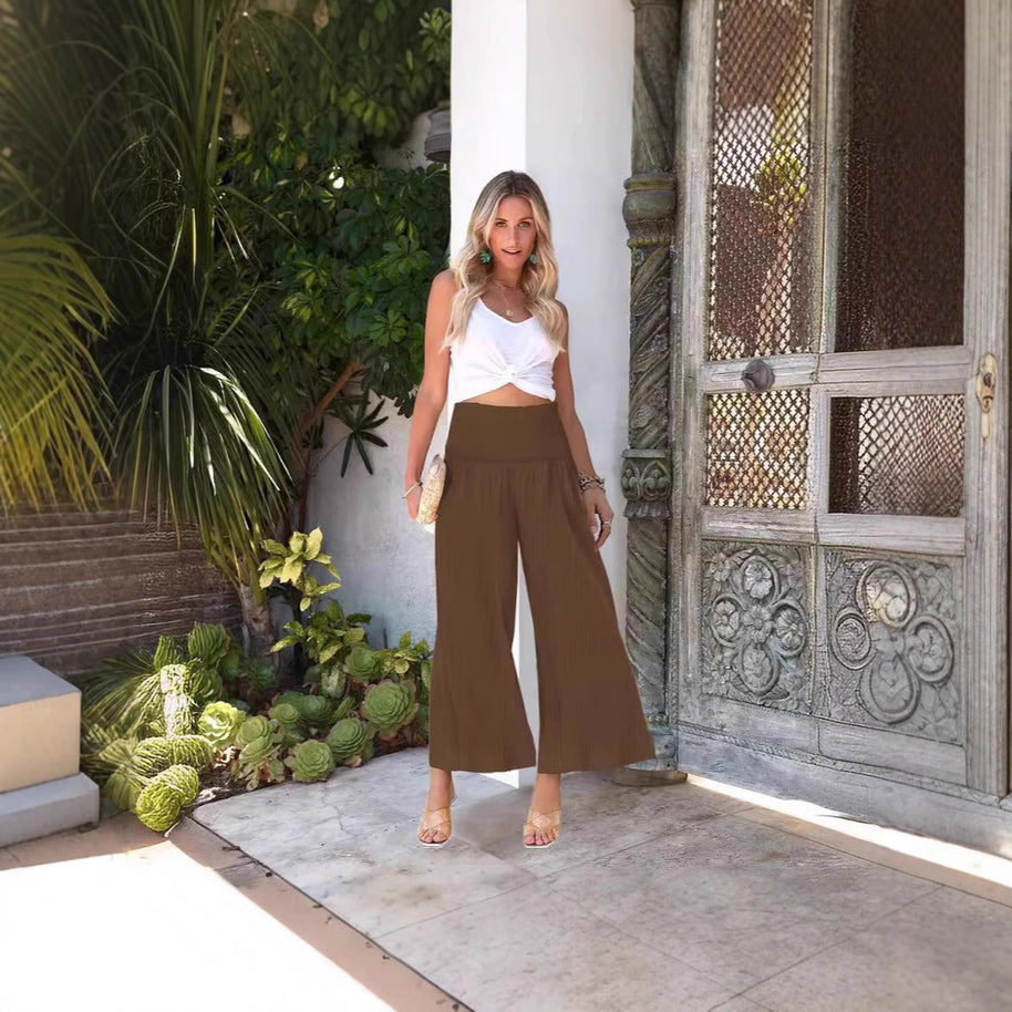 Damen weite Culotte-Hose mit elastischem Bund und seitlichen Eingrifftaschen WW