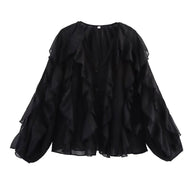 Damen Bluse mit voluminösen Rüschendetails und elegantem Schnitt WW