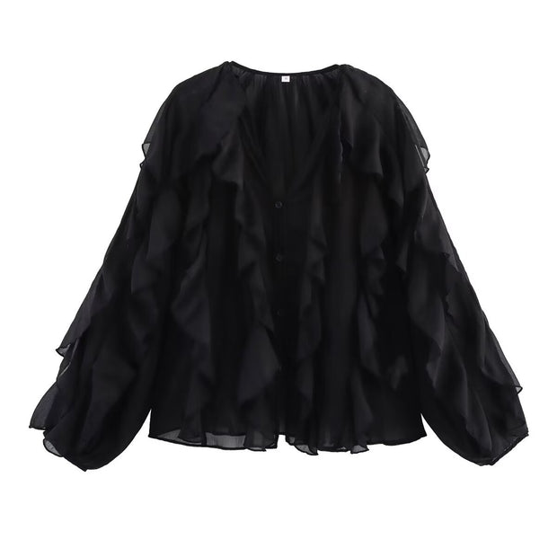 Damen Bluse mit voluminösen Rüschendetails und elegantem Schnitt WW