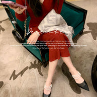 Damen Sling-Pumps mit eleganter Perlenapplikation und spitz zulaufender Form WW