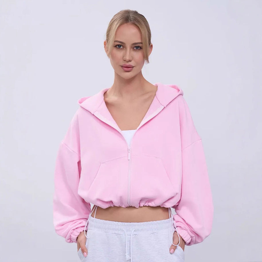 Damen Sportlicher Cropped Fleece-Hoodie WW