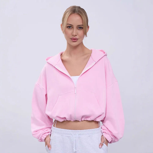 Damen Sportlicher Cropped Fleece-Hoodie WW