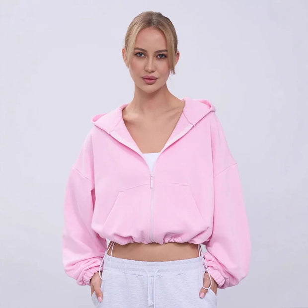 Damen Sportlicher Cropped Fleece-Hoodie WW