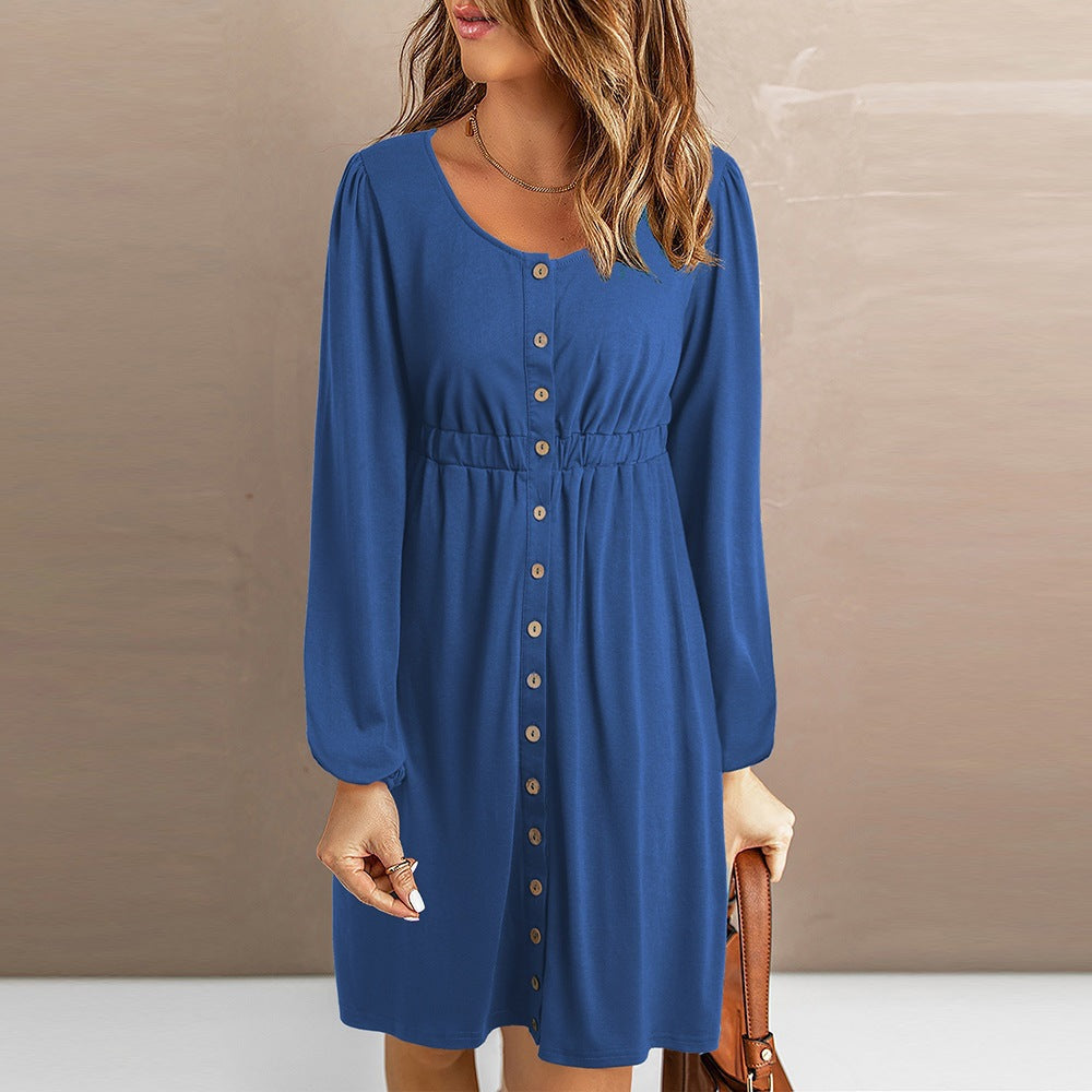Damen Kleid mit Knopfleiste und elastischer Taillierung WW