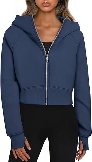 Damen Kurz geschnittene Kapuzenjacke mit Reißverschluss WW