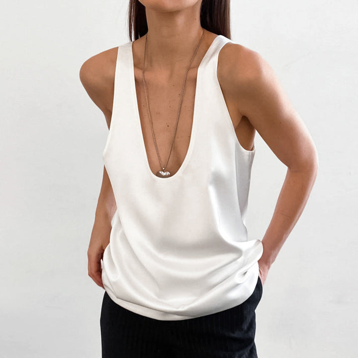 Damen-Satinshirt mit U-Ausschnitt und ärmellosem Schnitt