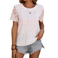 Damen Chiffonbluse mit Spitzenärmeln und feinem Lochmuster WW