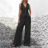 Damen Hosenanzug mit taillierter Weste und weiten Beinen WW