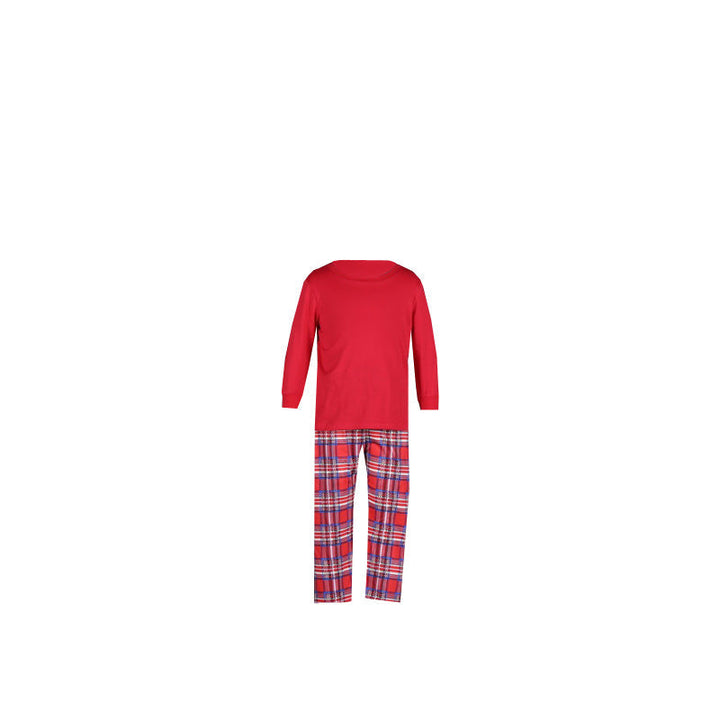 W&W Mode | Weihnachten Langarm Pure Red Oberteil und Lange Karierte Hose Familienpassende Pyjamas-2
