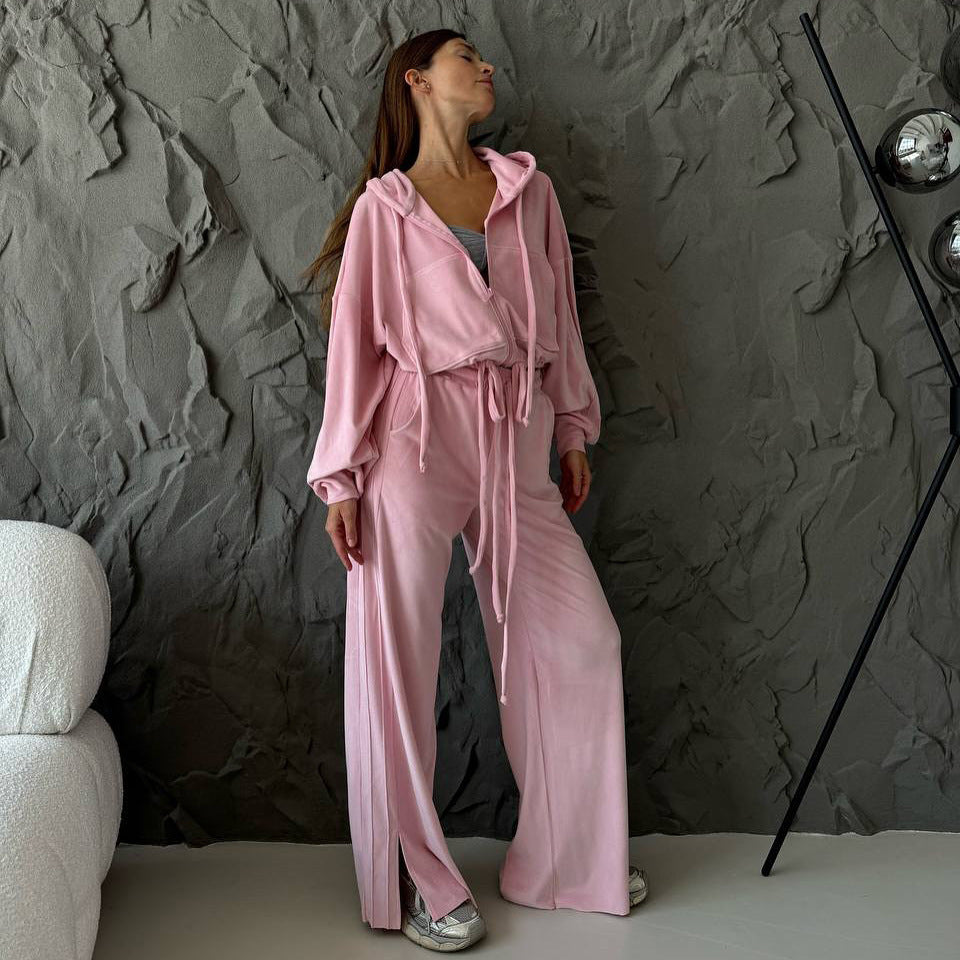 Damen Sportliches Lounge-Set mit komfortablem Hoodie und weitem Hosenstil WW