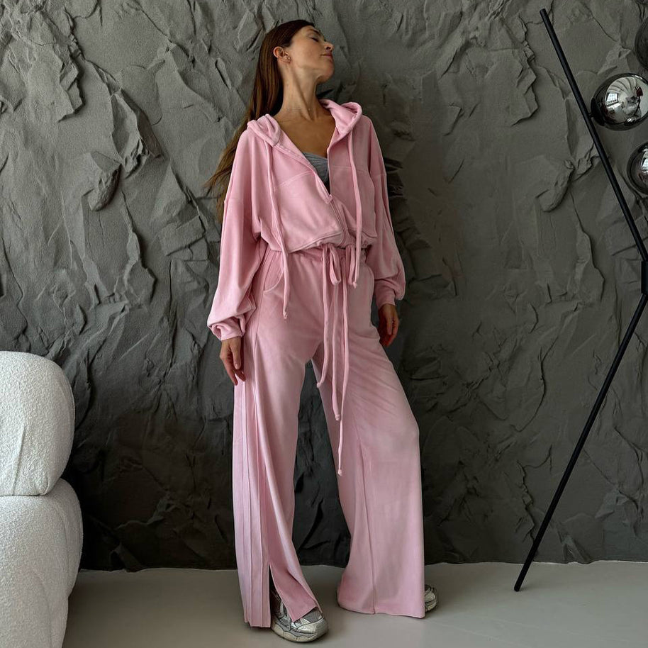 Damen Sportliches Lounge-Set mit komfortablem Hoodie und weitem Hosenstil WW