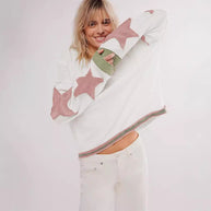 Damen Lässiger Sweatshirt mit gestreiftem Design und Sternenapplikationen WW