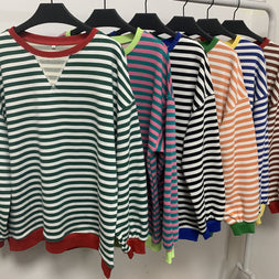 Damen Bequeme Streifenpulli mit Raglanärmeln und elastischen Bündchen WW